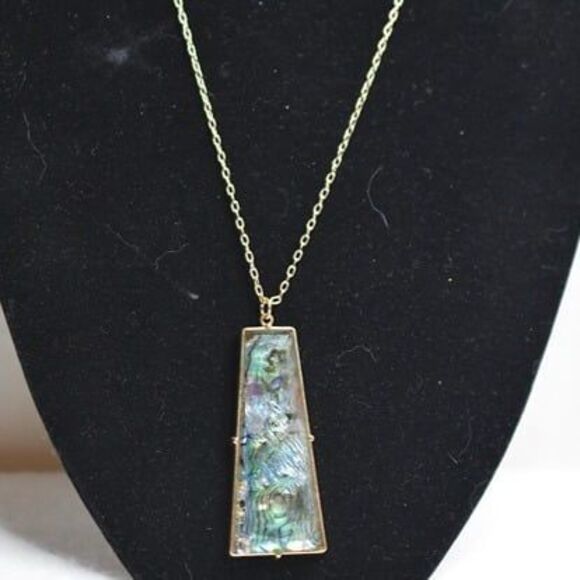 Stunning Abalone Gold Tone Link Chain Large Pendant Like New Alluring Necklace - Picture 1 of 3